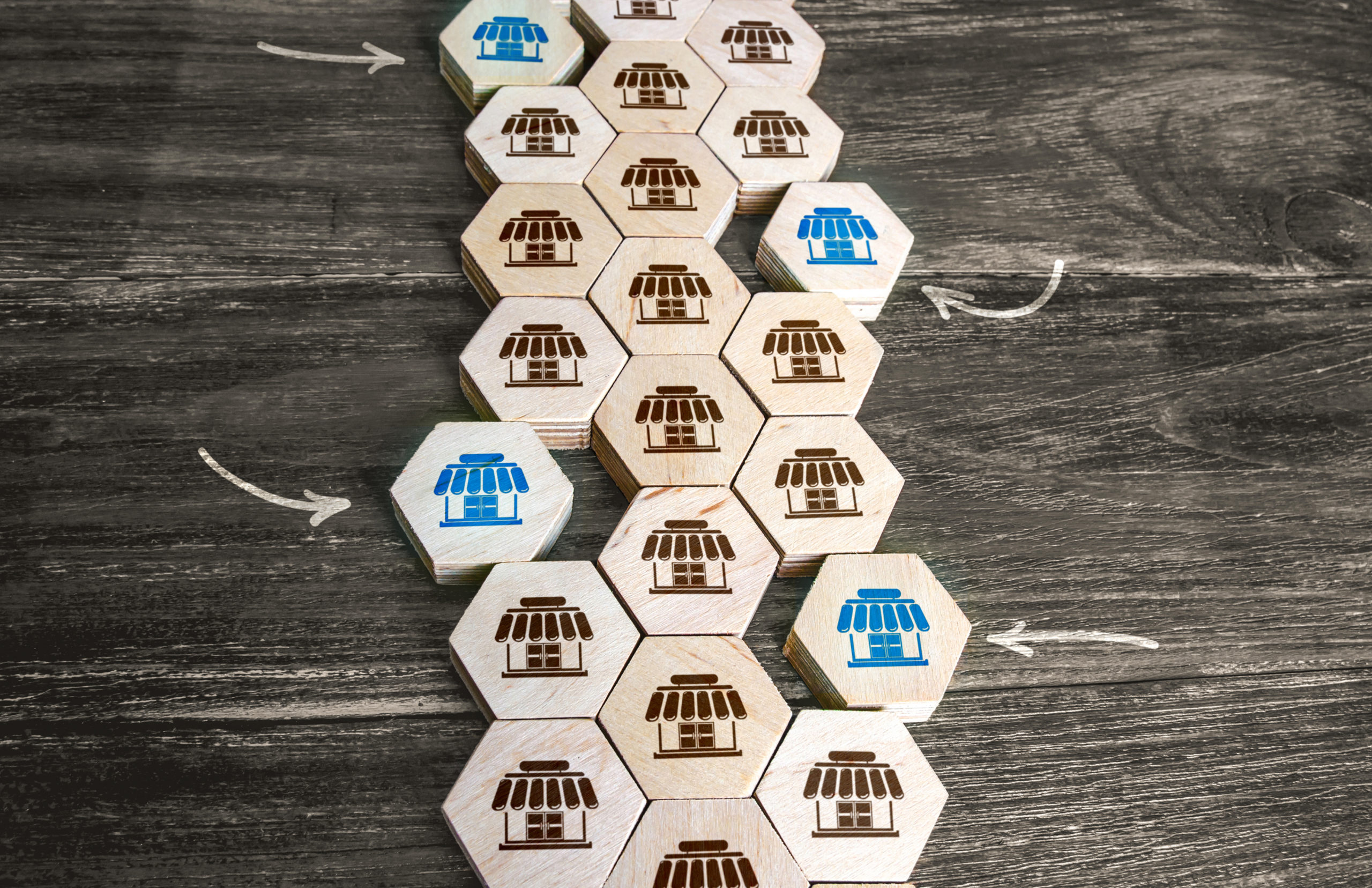 Hexagonal tiles representing business structures and procurement processes for PunchOut systems.