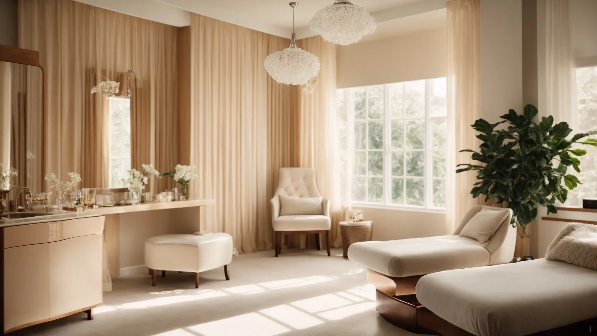 a serene salon room with a comfortable waxing bed, soft lighting, and elegant d&eacute;cor.